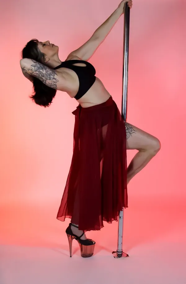 Heels dance class — floorwork and choreography in heels. Heels dance student performing choreography in high heels at Flexibility in Flight studio in Chester, NY
